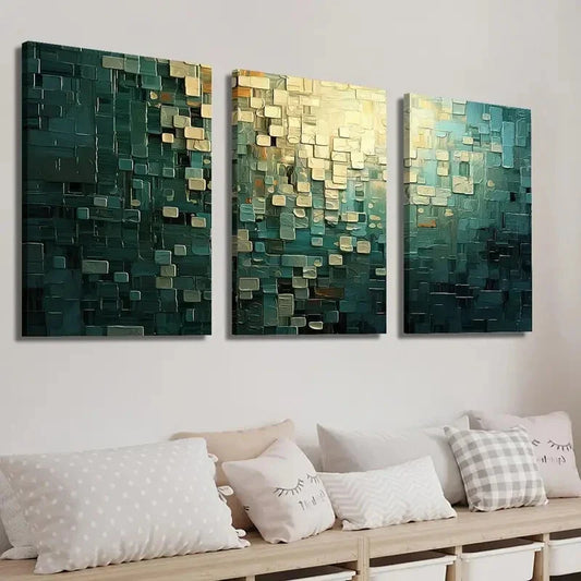 3pcs Abstract Golden & Cyan Decor Wall Art Set Canvas Framed 40x60cm - High Quality Print 100% Australian Made Wall Canvas Ready to Hang