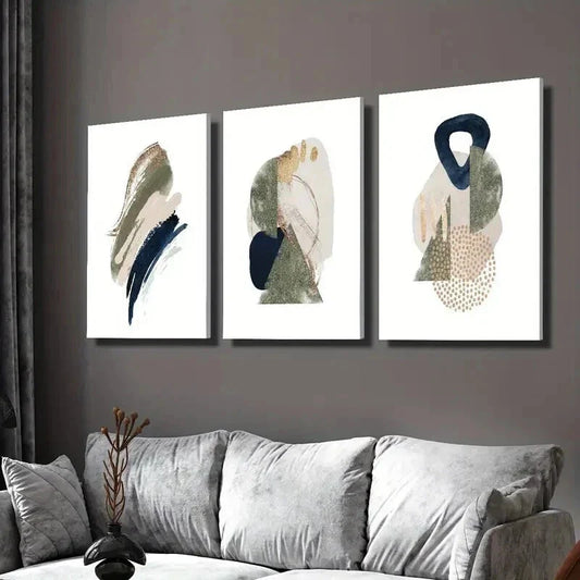 3pcs Green Black Cream Geometric Decoration Wall Art Set Canvas Framed 40x60cm - High Quality Print 100% Australian Made Wall Canvas Ready to Hang
