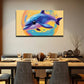 Vibrant Abstract Dolphin Round Wall Art Canvas Office Home Room Framed 80x45cm