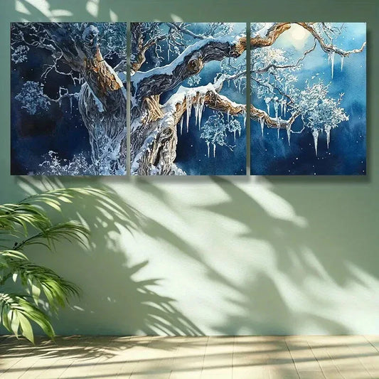 3pcs The cold tree. Metal Print Ready to Hang Art