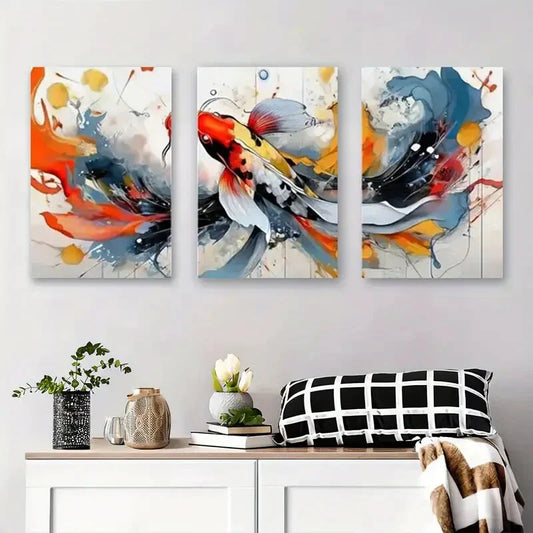 3pcs Colorful Watercolor Vibrant Nature Japanese Metal Print Ready to Hang Art