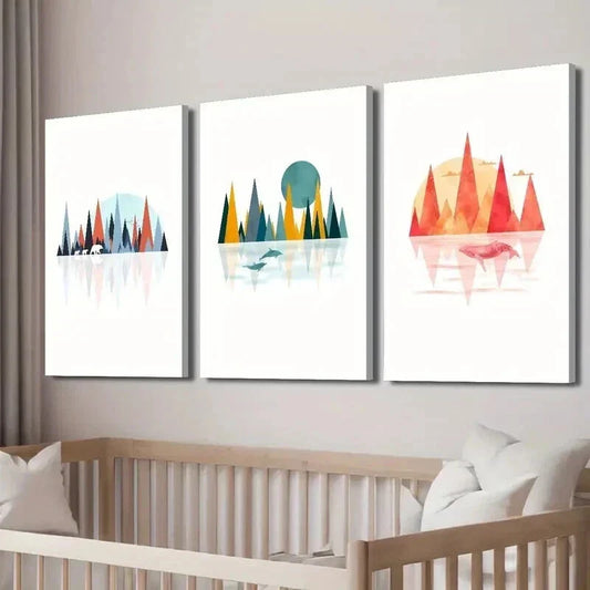 3pcs Forest & Animals Creative Illustration Wall Art Set Canvas Framed 40x60cm - High Quality Print 100% Australian Made Wall Canvas Ready to Hang