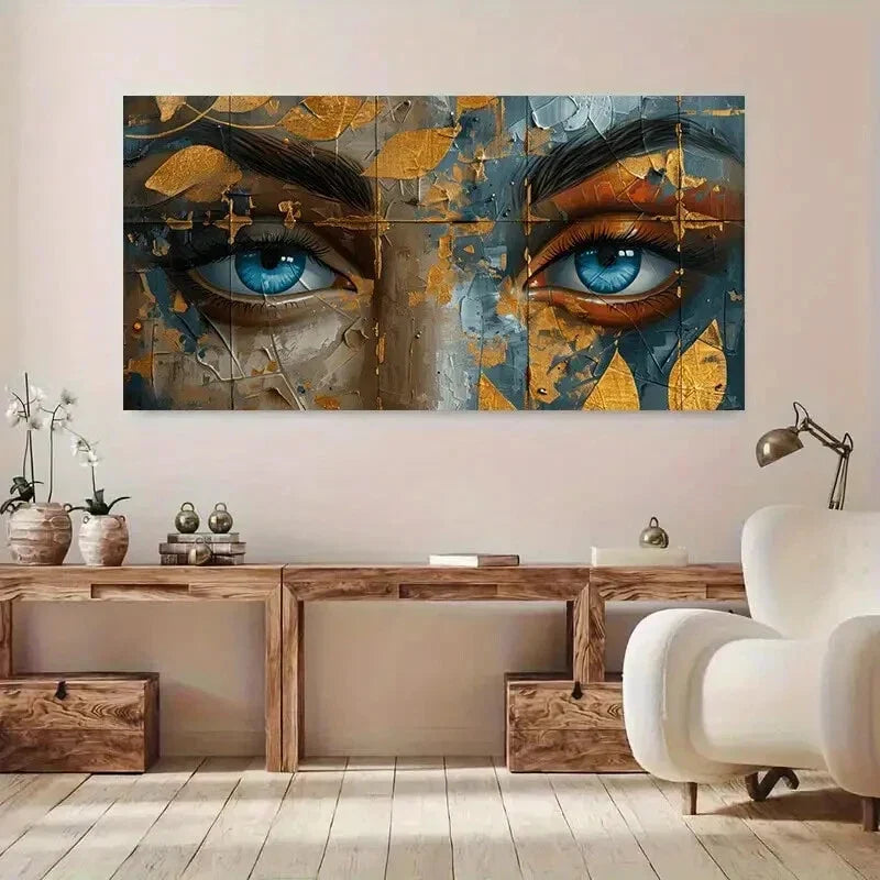 Abstract Female Golden Portrait Wall Art Canvas Office Home Room Framed 80x45cm