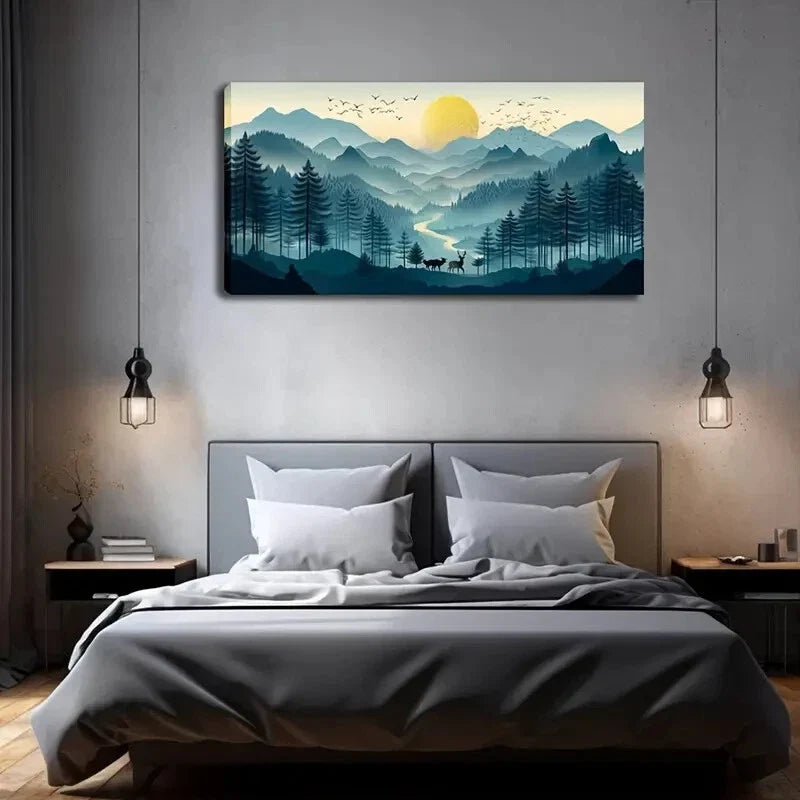 Mountain and Pine Forest Lands Wall Art Canvas Office Home Room Framed 120x60cm