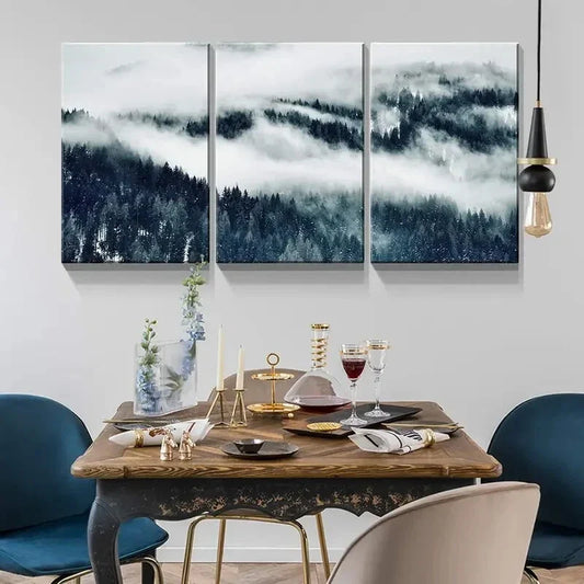 3pcs  Winter Misty Forest Landscape PaintingMetal Print Ready to Hang Art