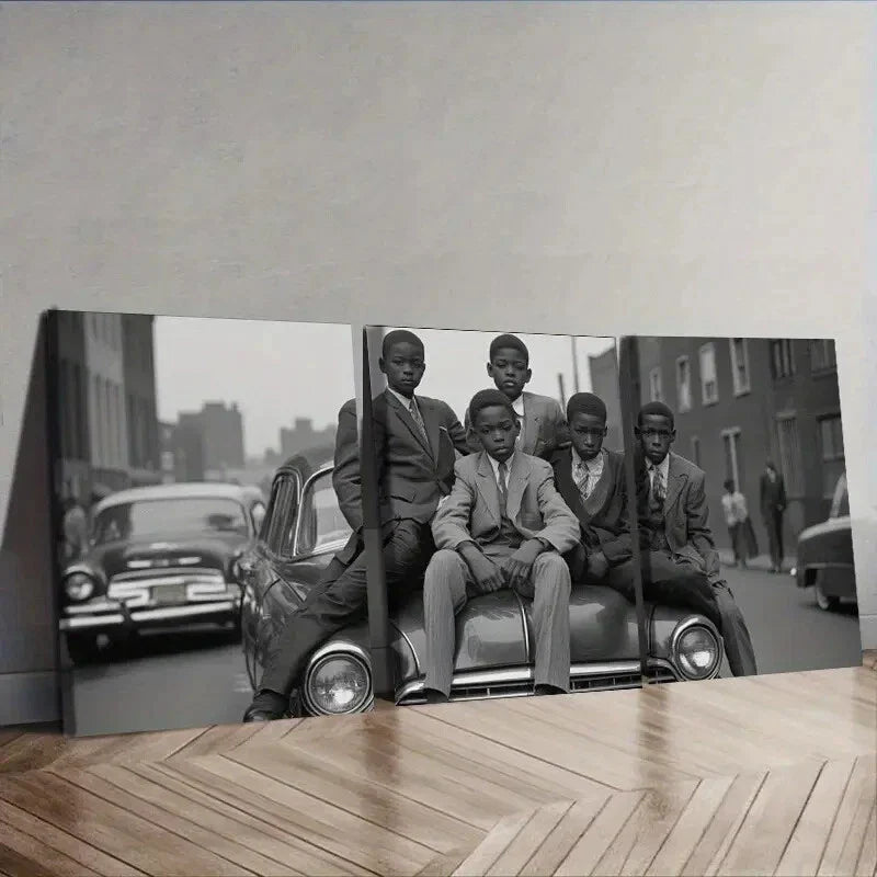 3pcs Vintage Car & Teens Scene  Wall Art Set Canvas Framed 40x60cm - High Quality Print 100% Australian Made Wall Canvas Ready to Hang