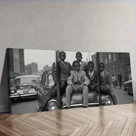 3pcs Vintage Car & Teens Scene  Wall Art Set Canvas Framed 40x60cm - High Quality Print 100% Australian Made Wall Canvas Ready to Hang