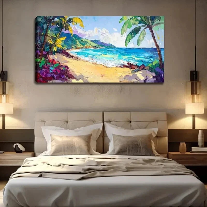 Vibrant Golden Sand Blue Ocean Wall Art Canvas Office Home Room Framed 120x60cm