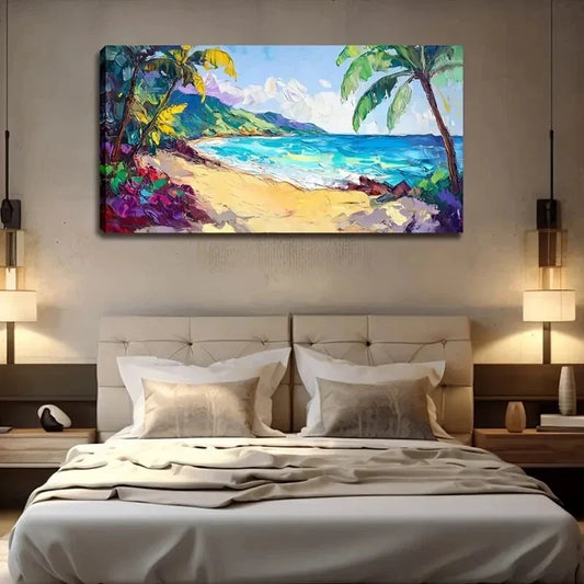Vibrant Golden Sand Blue Ocean Wall Art Canvas Office Home Room Framed 120x60cm