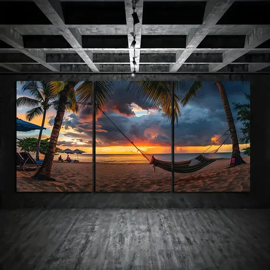3pcs Tropical Beach & Palm Trees Sunset Metal Print Ready to Hang Art