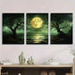 3pcs Moonlit Forest Golden Moon & Twisted Trees Metal Print Ready to Hang Art