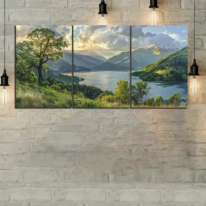 3pcs Beautiful Sunrise At The Horizon of Snow Mountain Canvas Framed 40x60cm - High Quality Print 100% Australian Made Wall Canvas Ready to Hang
