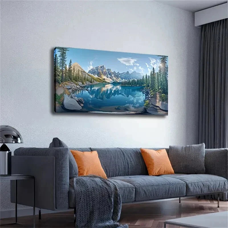 Clear Lake In Beautiful Valley Wall Art Canvas Office Home Room Framed 120x60cm