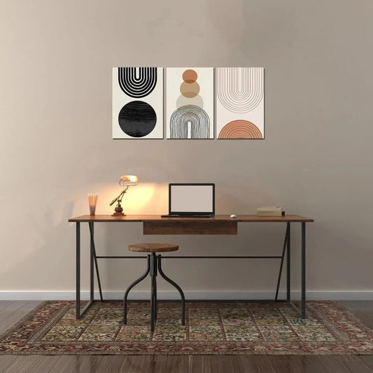 3pcs Neutral Geometric Mid Bohemian Boho Metal Print Ready to Hang Art