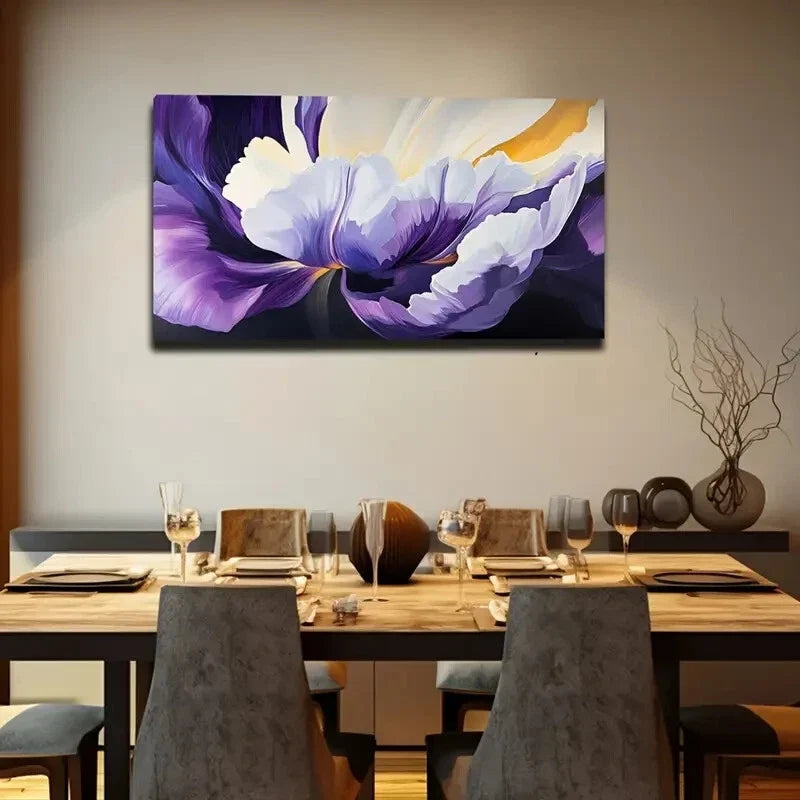 Vibrant Purple to Yellow Floral Wall Art Canvas Office Home Room Framed 120x60cm