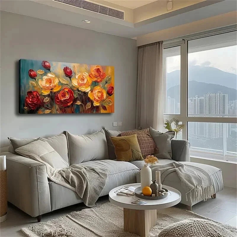 Vibrant Colorful Rose Bouquet Wall Art Canvas Office Home Room Framed 120x60cm