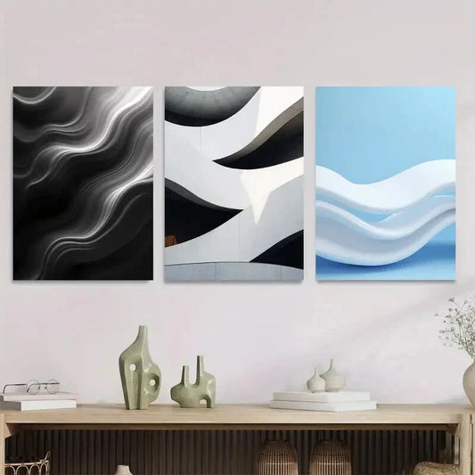 3pcs Modern Abstract Black & White Geometricn Wall Art Set Canvas Framed 40x60cm - High Quality Print 100% Australian Made Wall Canvas Ready to Hang