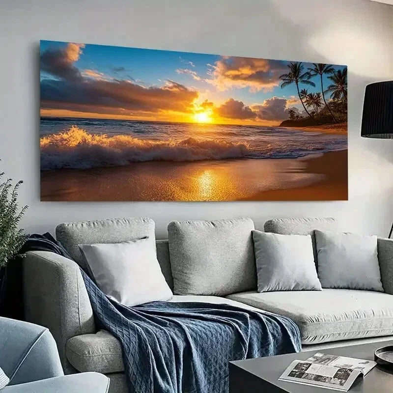 Seaside Sunset Palm Beach wall canvas office home room framed 120x60cm