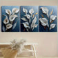 3pcs Modern Floral Blue Simple Metal Print Ready to Hang Art