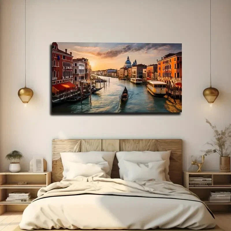Large Venice Water City Wall Art Canvas Office Home Room Framed 80x45cm