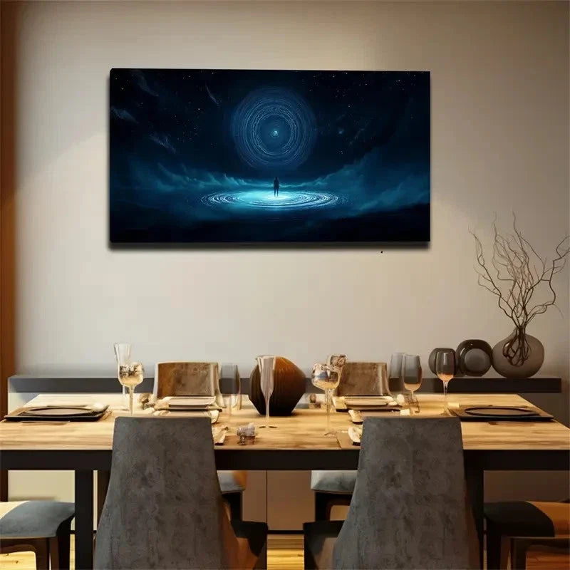 Night Sky Landscape Glowing Wall Art Canvas Office Home Room Framed 120x60cm