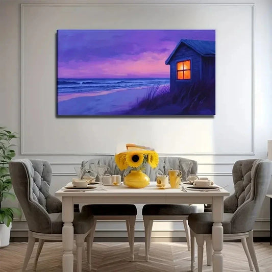 Modern Beach Cottage Perfect Wall Art Canvas Office Home Room Framed 80x45cm