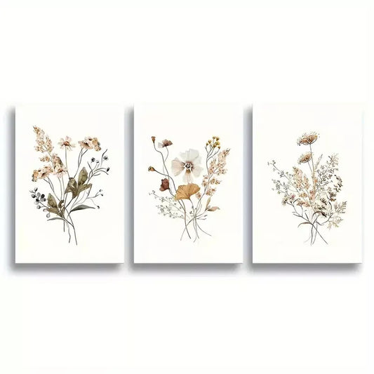 3pcs Boho Botanical with Vintage Green Leaves Canvas Framed 40x60cm - High Quality Print 100% Australian Made Wall Canvas Ready to Hang