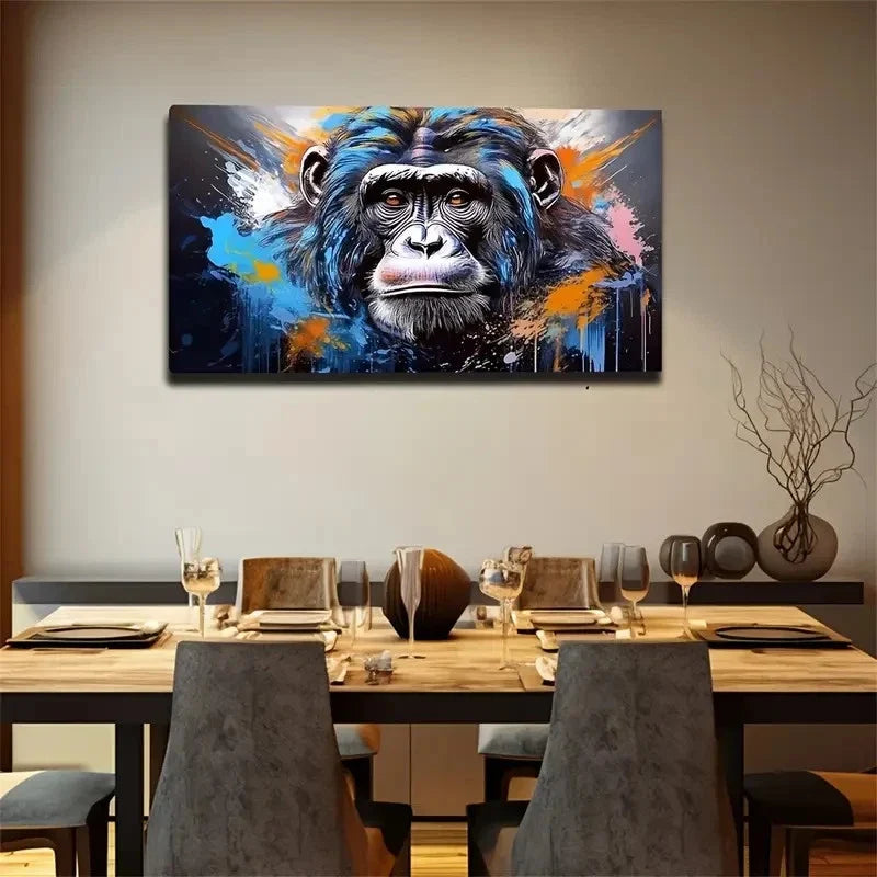 Large Silent Color Gorilla Wall Art Canvas Office Home Room Framed 80x45cm