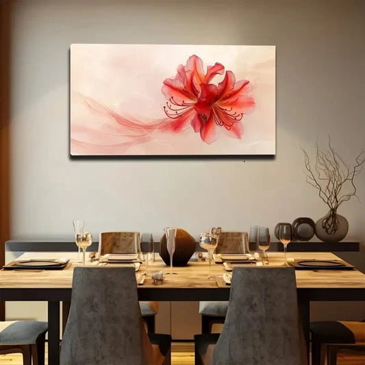Elegant Red Floral Design Wall Art canvas office home room framed 120x60cm
