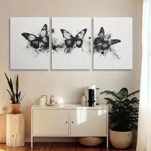 3pcs Black and White Watercolor Butterfly Metal Print Ready to Hang Art