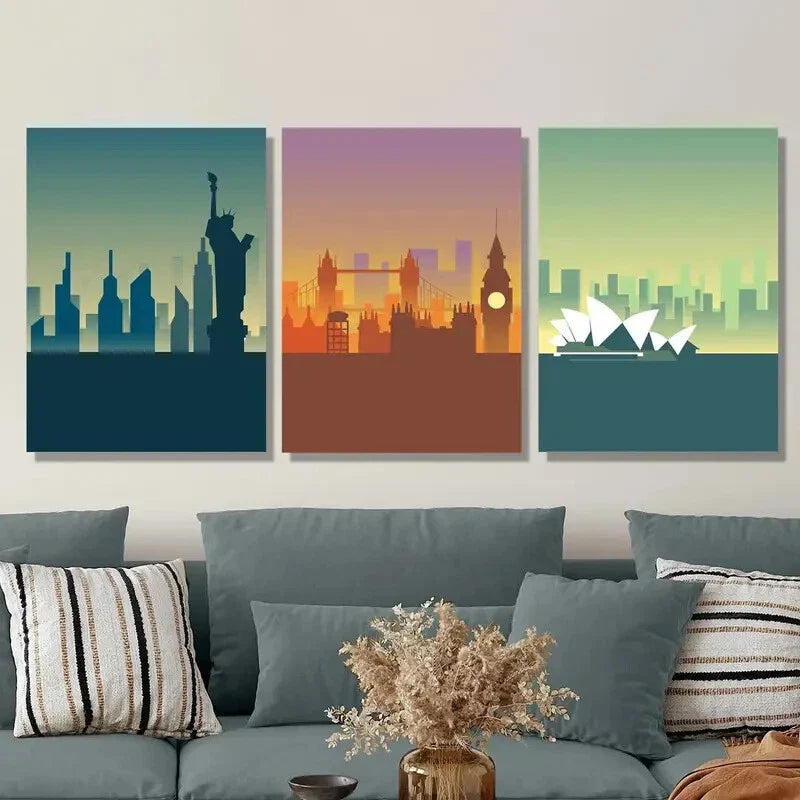 3pcs London Big Ben & Sydney Opera House Metal Print Ready to Hang Art