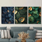 3pcs Jungle &amp; Green Leaves with Golden Accents Metal Print Ready to Hang Art
