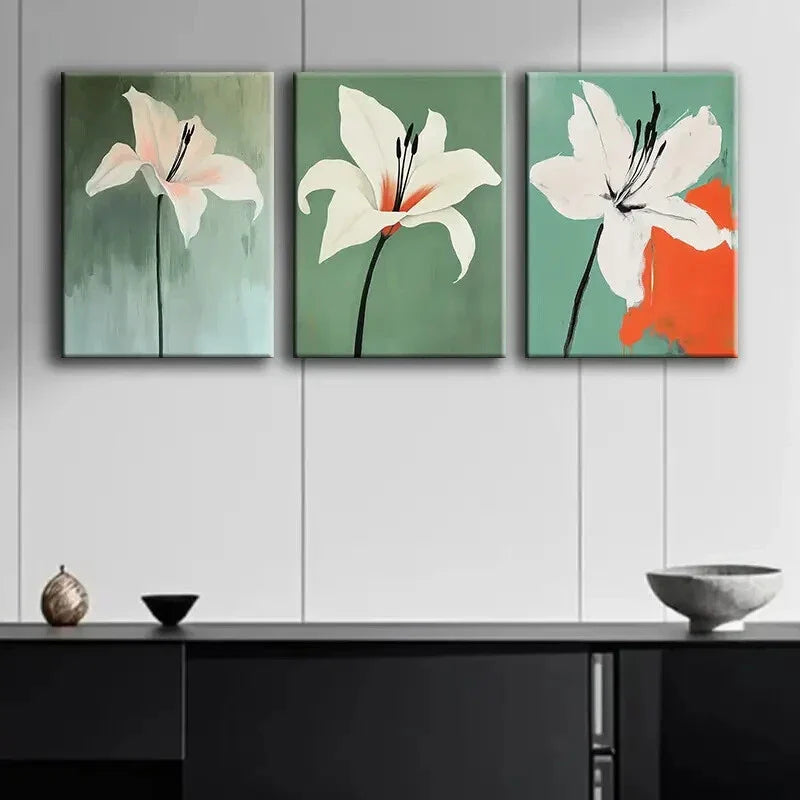 3pcs A Beautiful White Flower Luxurious Perfect Wall Art Set Canvas Framed 40x60cm - High Quality Print 100% Australian Made Wall Canvas Ready to Hang