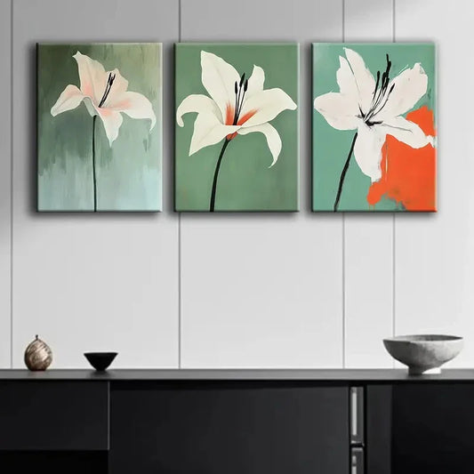 3pcs A Beautiful White Flower Luxurious Perfect Wall Art Set Canvas Framed 40x60cm - High Quality Print 100% Australian Made Wall Canvas Ready to Hang