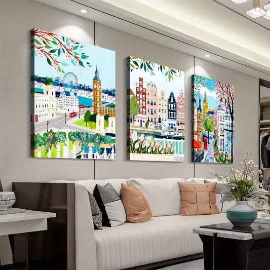 3pcs Amsterdam & Tulip Canvas Art  Canvas Framed 40x60cm - High Quality Print 100% Australian Made Wall Canvas Ready to Hang