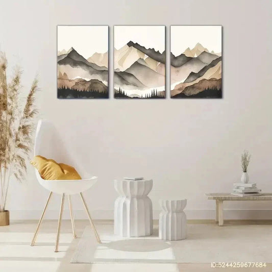 3pcs Mountain Distant Peaks & Forests Watercolor Metal Print Ready to Hang Art