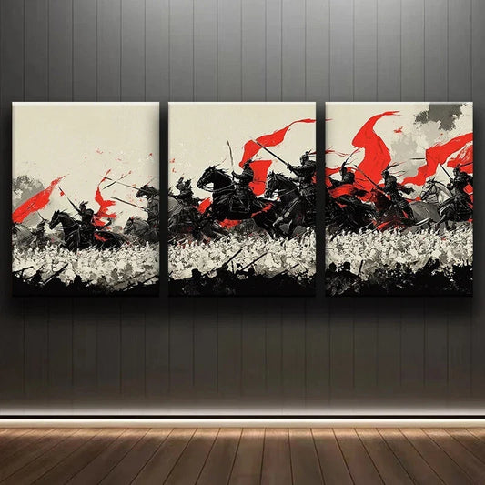 3pcs Black Horses Warriors Fight Metal Print Ready to Hang Art