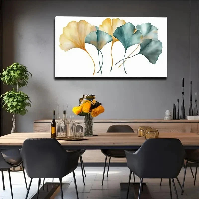 Two-Color Ginkgo Leaf Wall Art Canvas Office Home Room Framed 80x45cm
