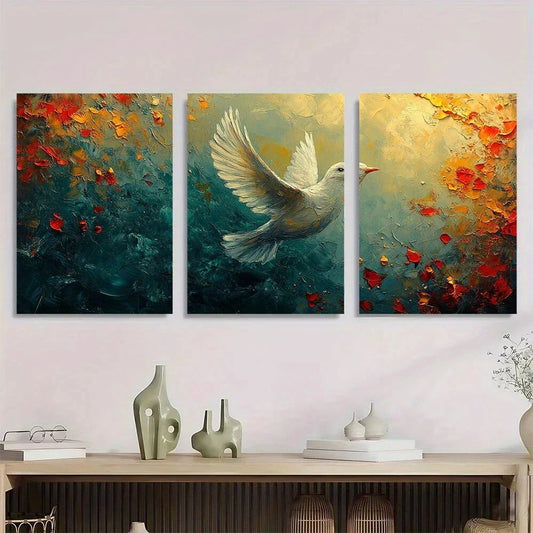 3pcs Painting Flying Birds Nature Metal Print Ready to Hang Art