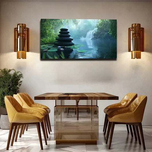 Zen Stones & For Lotus Leaves Wall Art Canvas Office Home Room Framed 120x60cm