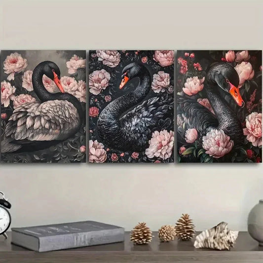 3pcs  Very elegant black swan Art Painting Metal Print Ready to Hang Art