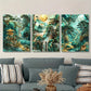 3pcs Blue and Golden Mountain and Forest Scenery Metal Print Ready to Hang Art