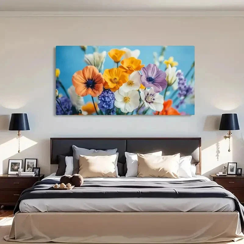 Colorful Poppies Wildflower Wall Art Canvas Office Home Room Framed 120x60cm