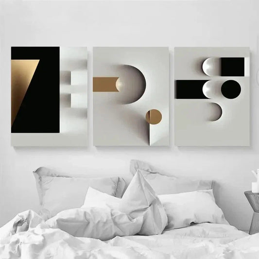 3pcs  black and white geometric poster Metal Print Ready to Hang Art