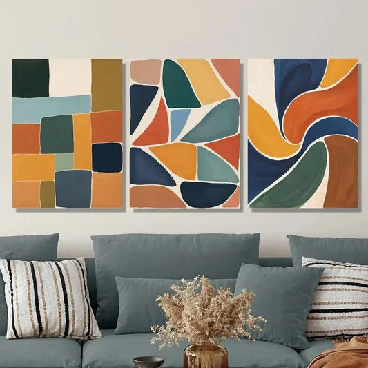 3pcs  Retro abstract multi-color block Metal Print Ready to Hang Art
