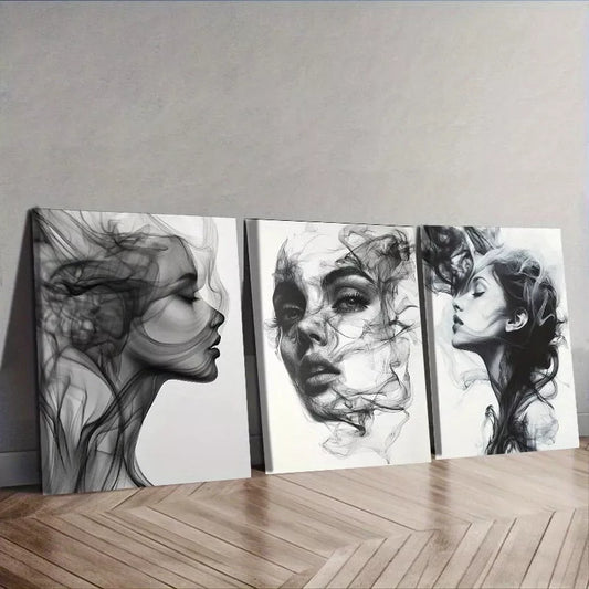 3pcs Stunning Woman Created From Smoke  Wall Art Set Canvas Framed 40x60cm - High Quality Print 100% Australian Made Wall Canvas Ready to Hang