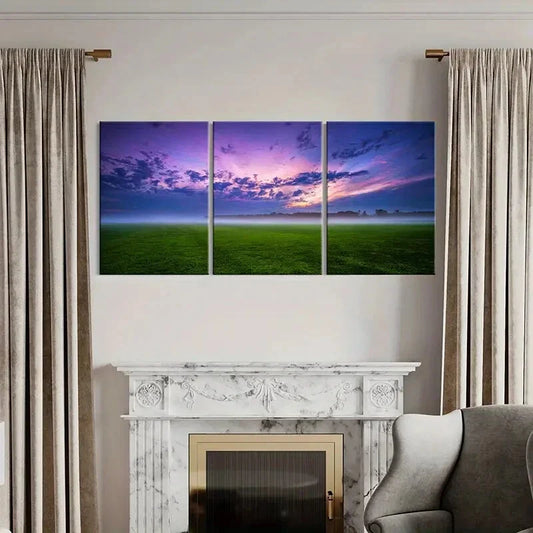 3pcs Endless Grassland, Purple Sky Metal Print Ready to Hang Art