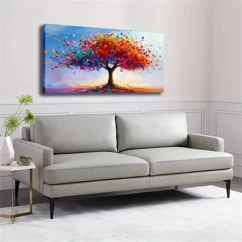 Vibrant Colorful Tree Painting Wall Art Canvas Office Home Room Framed 120x60cm