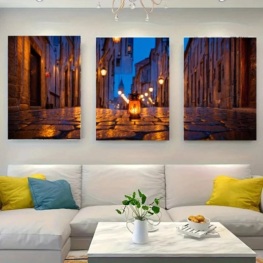 3pcs A Lantern Sits on a Cob-Majestic White Wolf Metal Print Ready to Hang Art
