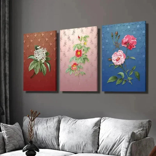 3pcs Colorful Modern Botanical Flowers Wall Art Set Canvas Framed 40x60cm - High Quality Print 100% Australian Made Wall Canvas Ready to Hang